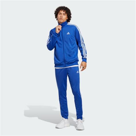 adidas trainingsanzug tracksuit basic 3-streifen weiß-blau|ADIDAS HERREN SPORTANZUG BASIC 3.